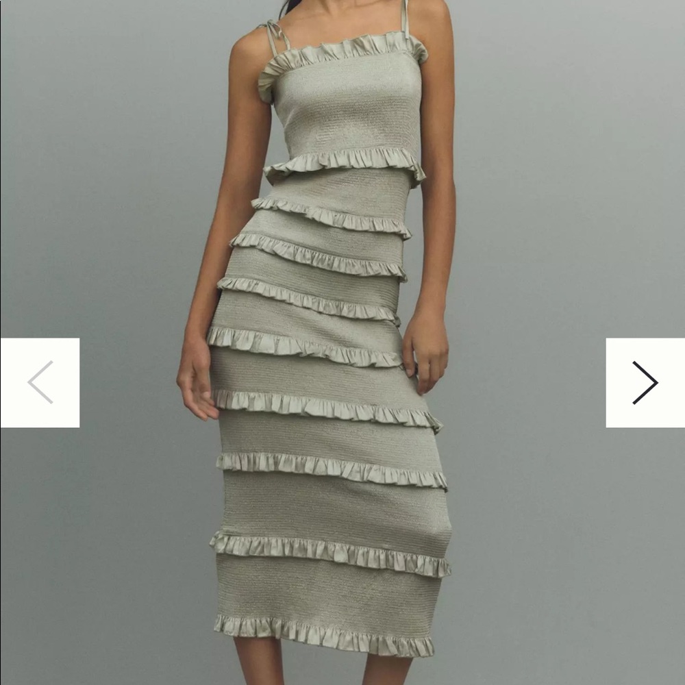 V. Chapman Lily Ruched & Ruffled Stretch Satin Midi Dress